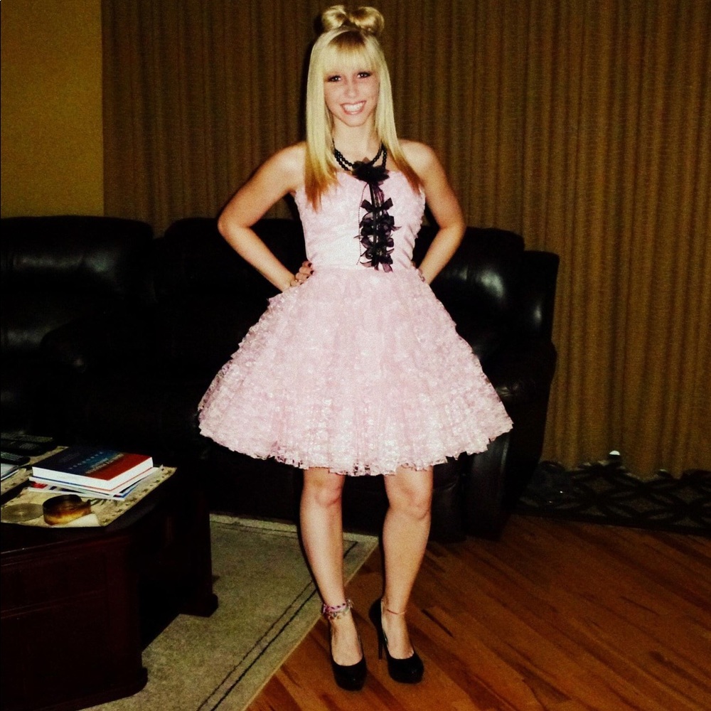 Pink Ruffled Halter Party Dress
